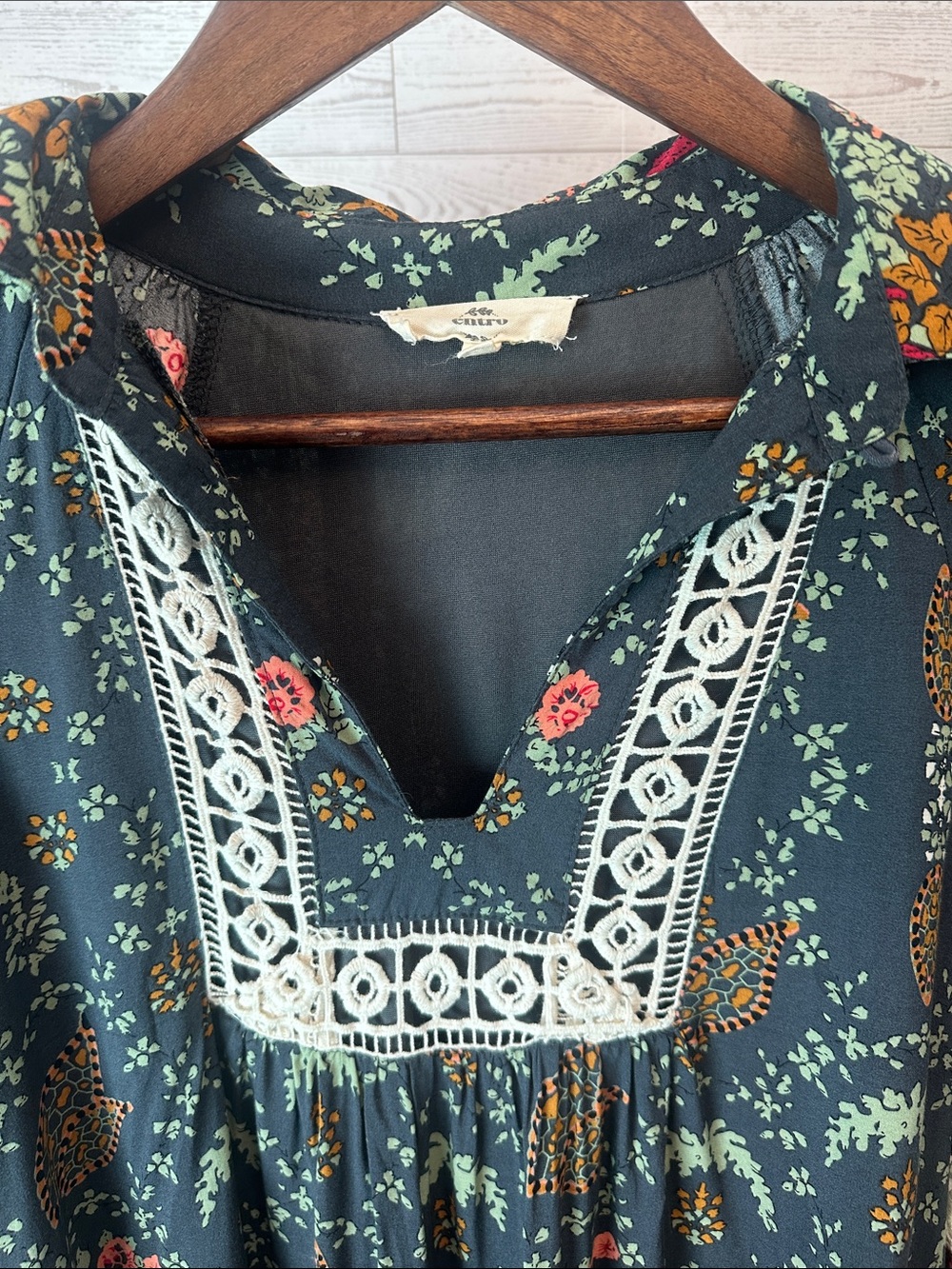 Entro Boutique Boho Floral Paisley Tunic Dress Small Crochet Lace Long Sleeve - Picture 3 of 13